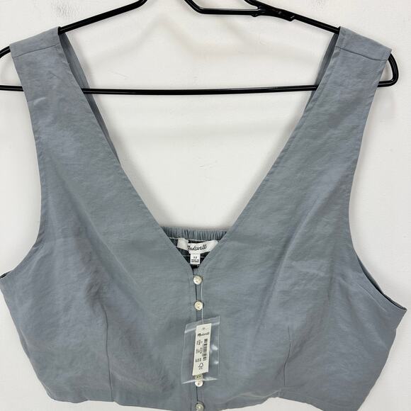 Madewell Softdrape Gwen Crop Vest Top Still Dawn Gray Fitted V Neck US 12 NWT - Picture 7 of 12
